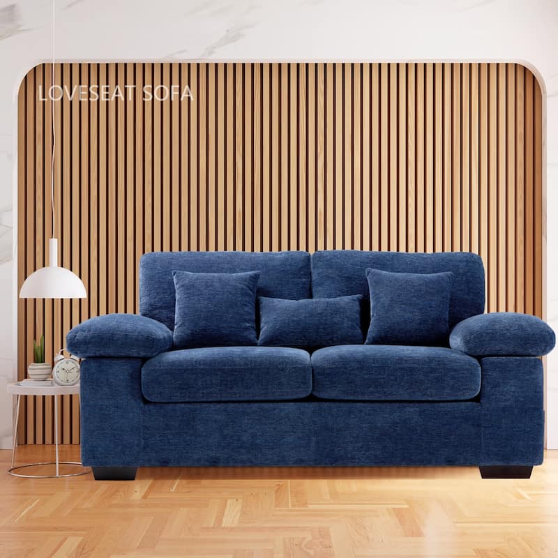 Plush Chenille Loveseat 73" - Includes Bonus 3 Pillows & Removable Back Cushion - Living Room 2-Seater Sofa