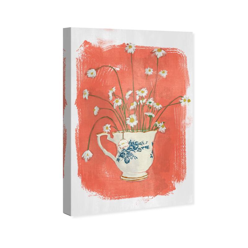 Wynwood Studio Canvas Floral and Botanical Small Porcelain Jar Orange and Rustic Wall Art Canvas Print - Orange, White