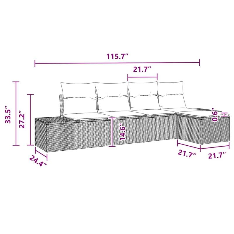 vidaXL 6 Piece Garden Sofa Set With Cushions Black Poly Rattan - 116 x 46 x 33 in