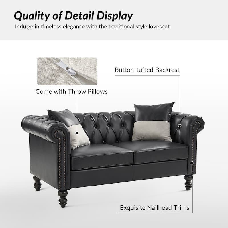Faustina Traditional 62.2" Wide Leather Sofa with Solid Wood Legs