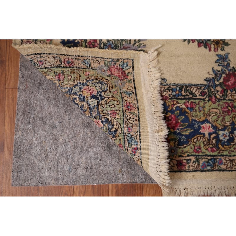 Vegetable Dye Kerman Vintage Persian Area Rug Hand-Knotted Wool Carpet - 4'0" x 7'1"