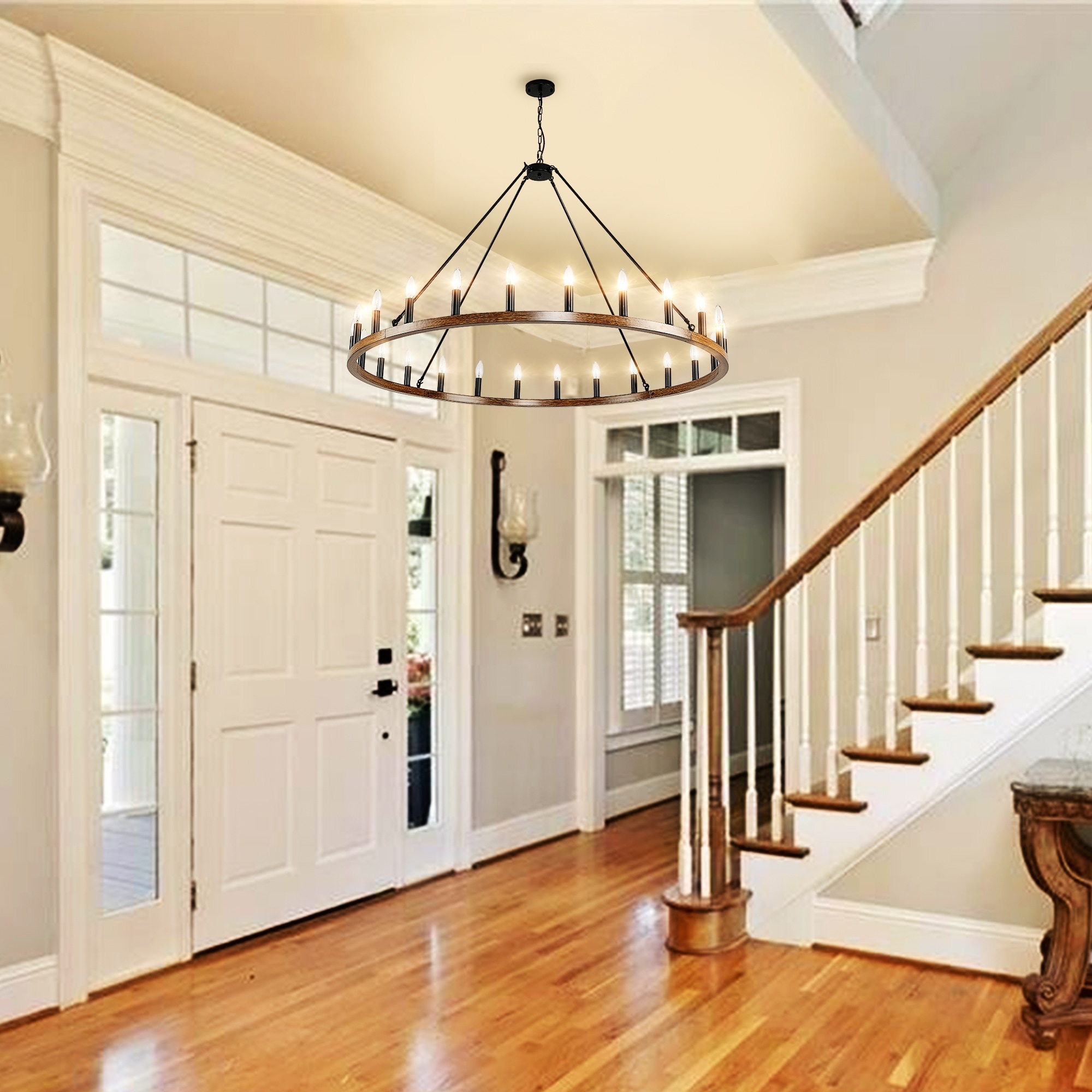 24-Light Farmhouse Wagon Wheel Chandelier - 53''