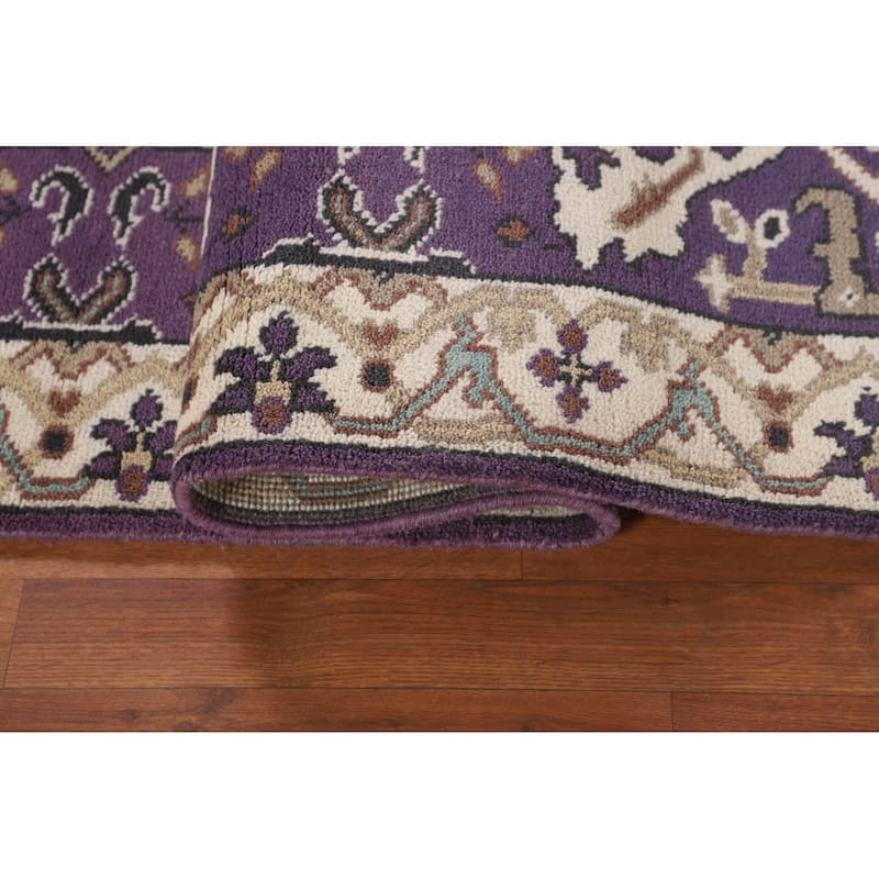 Purple & Ivory Oushak Oriental Runner Rug Handmade Wool Carpet - 2'7"x 9'7"
