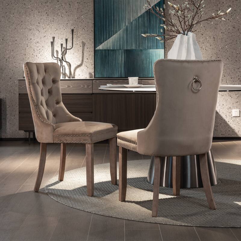 Tufted Solid Wood Velvet Dining Chair,2-Pcs Set