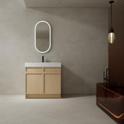 Bathroom Vanity with Resin Sink, Soft-Close Door Hinges, Adjustable Shelf, Scratch & Water-Resistant Melamine