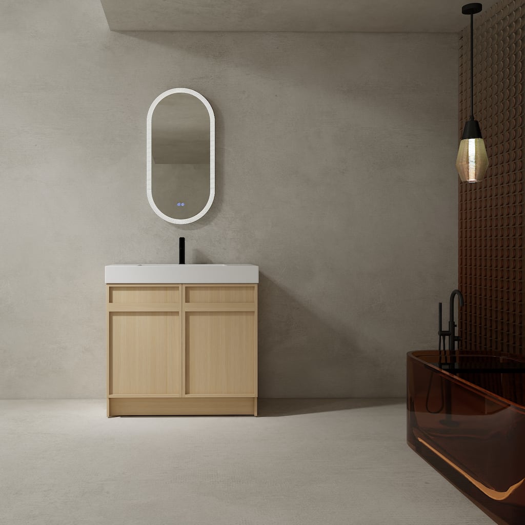 Bathroom Vanity with Resin Sink, Soft-Close Door Hinges, Adjustable Shelf, Scratch & Water-Resistant Melamine
