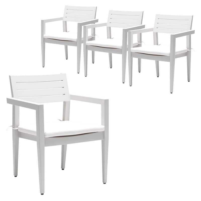 4PC Outdoor Aluminum Dining Chairs – Sunbrella® Cushions, Tapered Feet. - Grayish