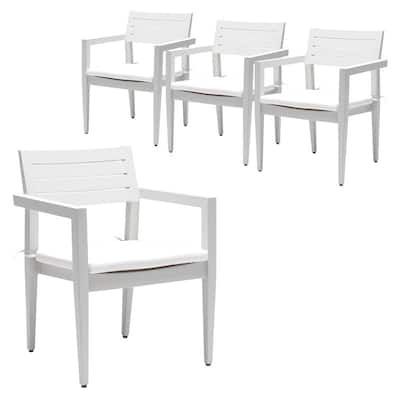 4PC Outdoor Aluminum Dining Chairs – Sunbrella® Cushions, Tapered Feet.