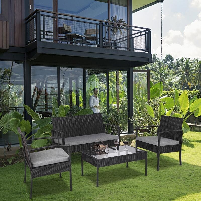 Oshion garden furniture wicker chair wicker sofa set with end table best sale