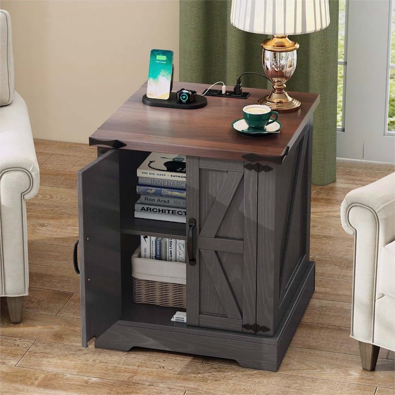 Farmhouse End Table with Charging Station