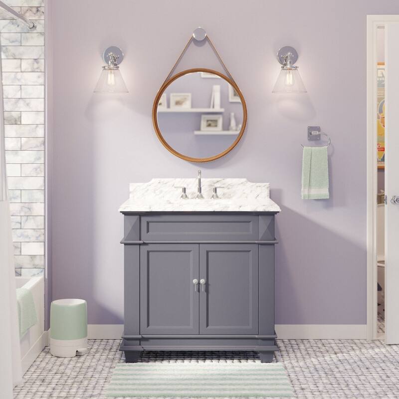 KitchenBathCollection Elizabeth 36" Bathroom Vanity with Carrara Marble Top