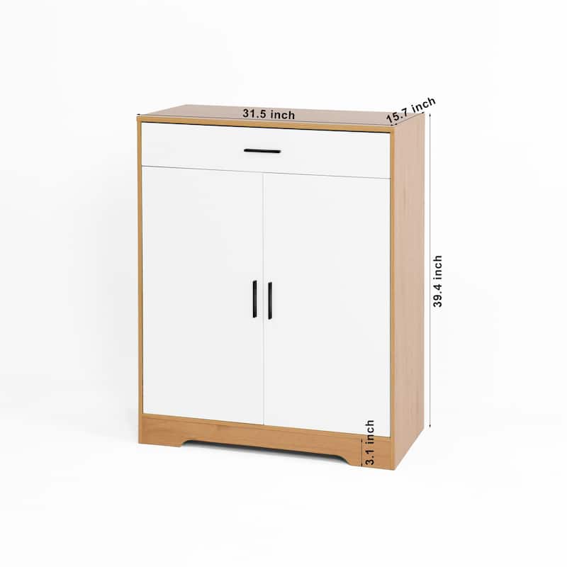 Freestanding Wood Shoe Storage Cabinet w/ 2 Doors ,Adjustable Shelves