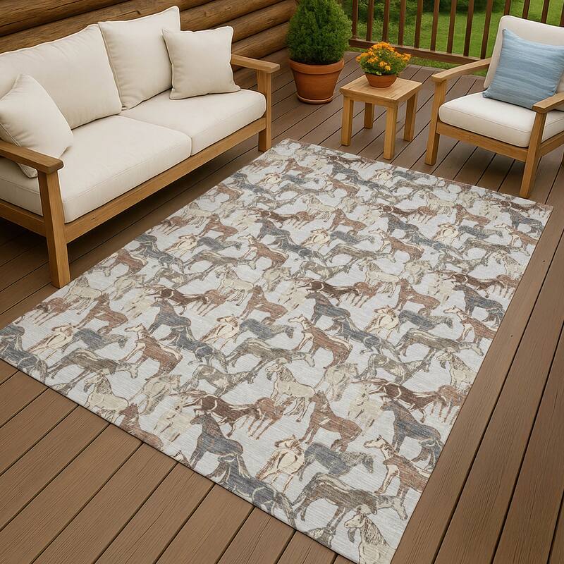 Machine Washable Indoor/ Outdoor Horse Herd Chantille Rug