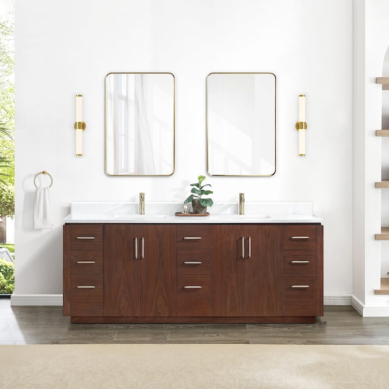 San Double Bath Vanity with Composite Stone Top and Mirror