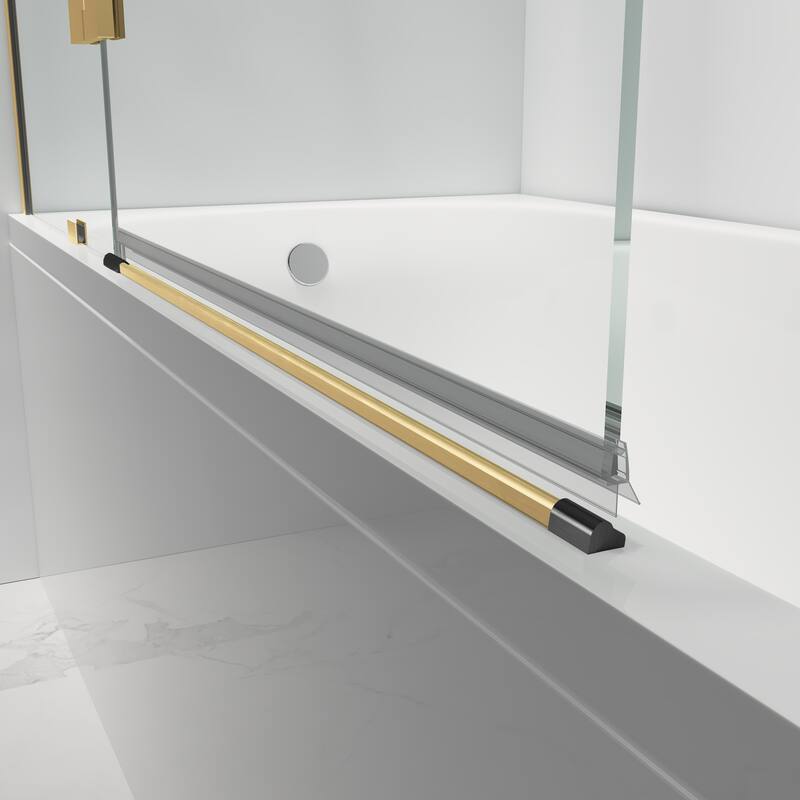 FELYL 48-inch Hinged Frameless Tub Door with Heat Soaking Process and Protective Coating Clear Glass