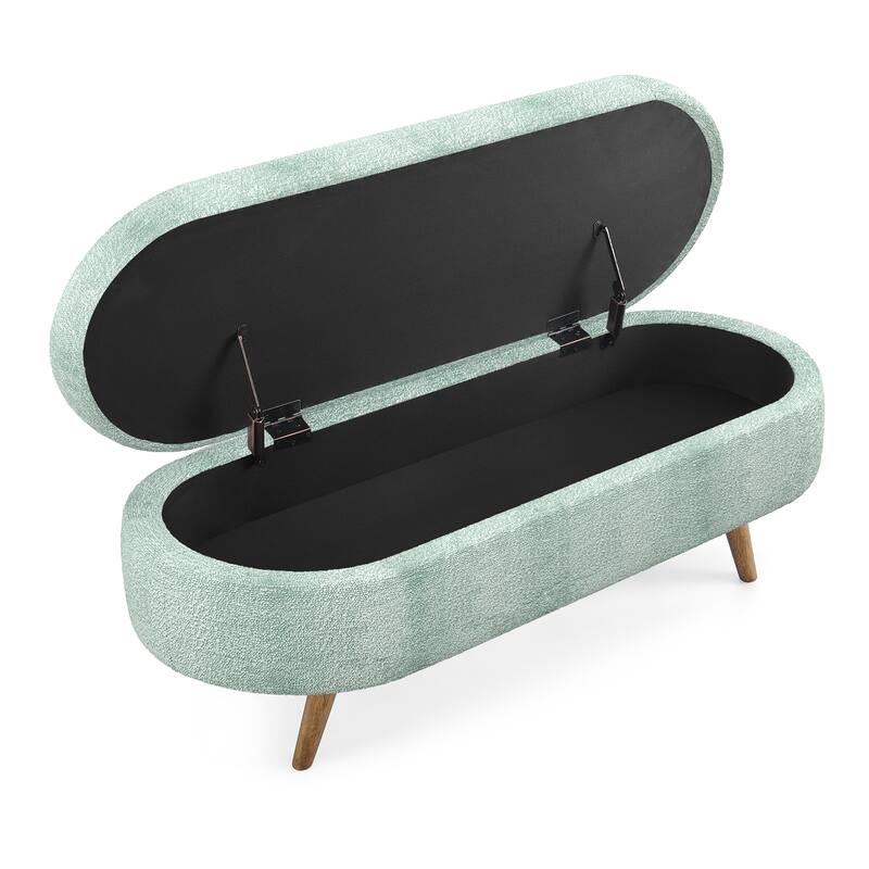 Modern Ottoman Oval Storage Bench with Rubber Wood Legs