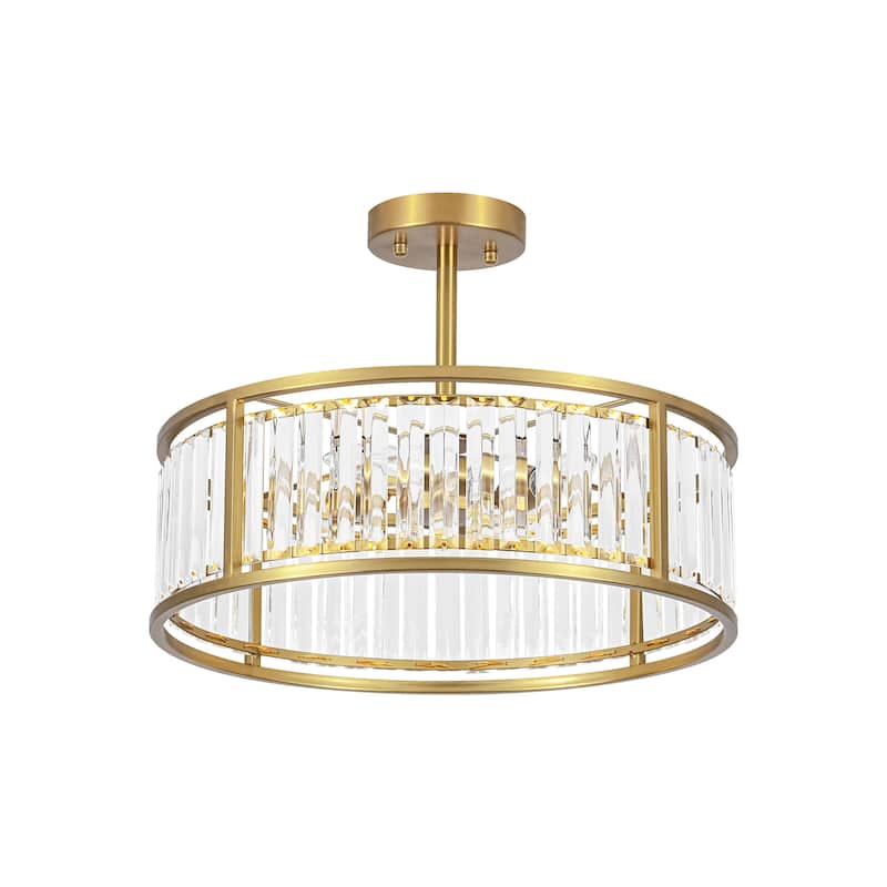 4-Light Mid-Century Modern Black/Gold Drum Crystal Semi-Flush Mount Ceiling Light