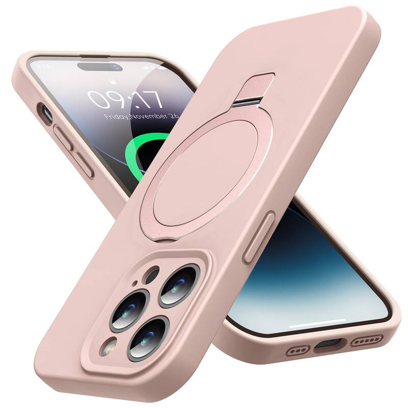 6.1 inch iPhone 14 Pro Case, Liquid Silicone Moisturizing Factor Extreme Soft Slim Phone Case with Stand Compatible with MagSafe - Pink