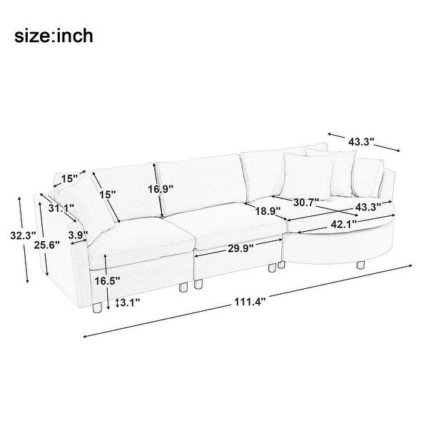 Elegant Three-Piece Indoor Sofa Set with Curved Seat and Three Pillows, Premium Chenille Fabric, for Living Room and Study, Grey