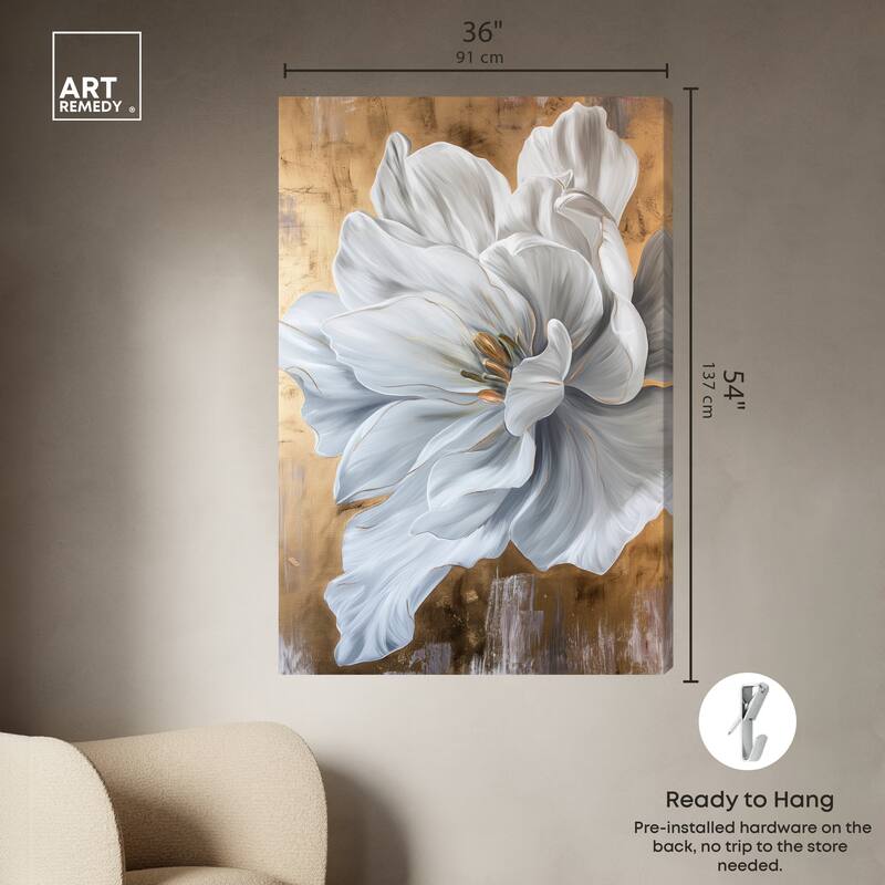 Art Remedy Bloom White Petals Gallery Wrapped Floral Fine 1 Piece Canvas Wall Art