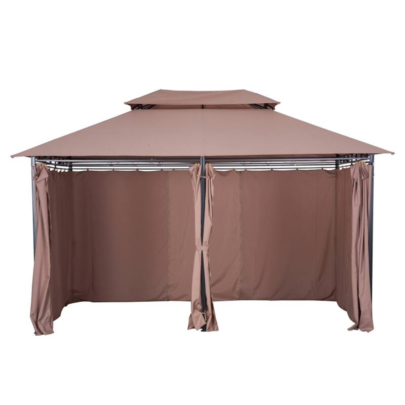 Extra Large Khaki Outdoor Gazebo with 2 Tier Canopy Roof and Steel Frame for Backyard Parties - 9.75' L x 13' W x 9.2' H