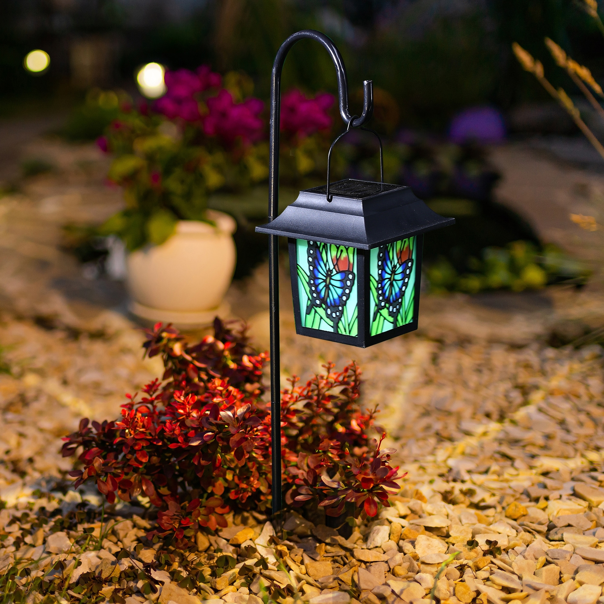 Glitzhome 30"H Solar Post Light Standing Garden Lantern Pathway Decor