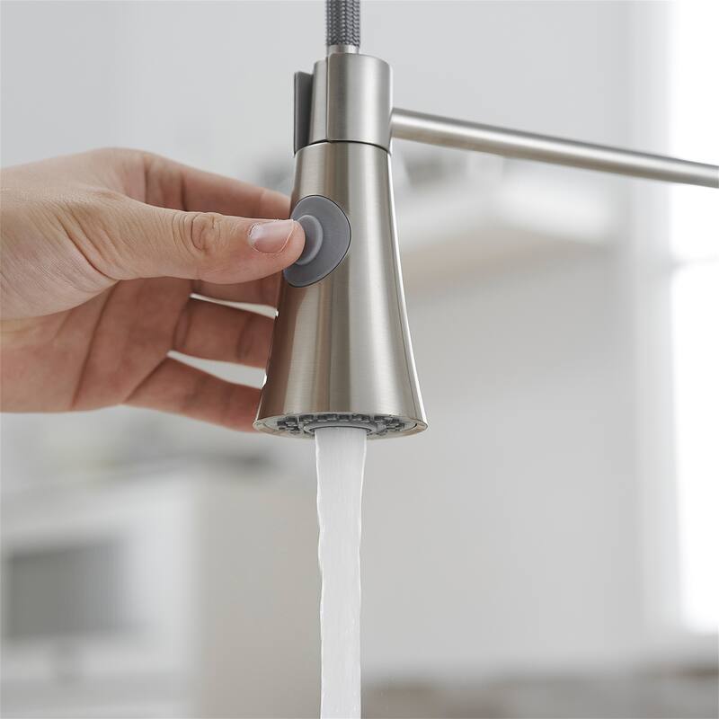 Commercial Kitchen Faucet with Pull-Out Sprayer, Brushed Nickel