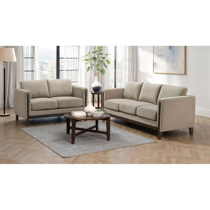 Islington Upholstered Panel Arm Sofa Set Taupe - N/A - 2 Piece