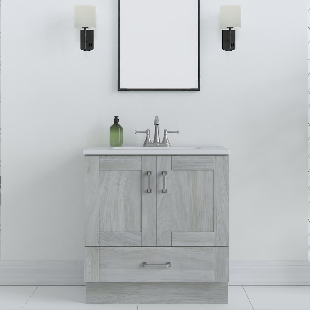 Spring Mill Cabinets Noelani 30" Bathroom Vanity With 2-Door Cabinet, Drawer, and White Sink Top