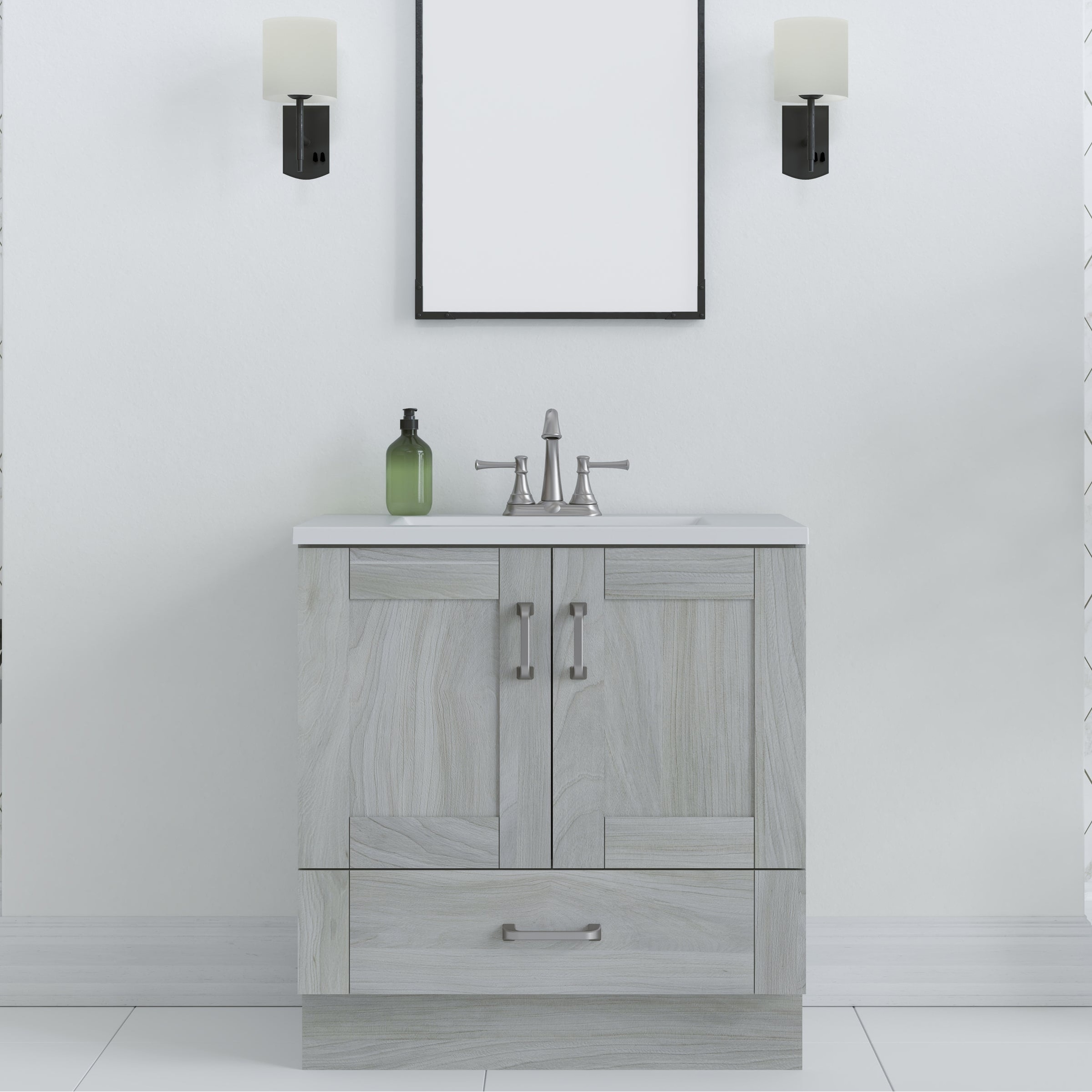 Spring Mill Cabinets Noelani 30" Bathroom Vanity With 2-Door Cabinet, Drawer, and White Sink Top - 30.5 in.