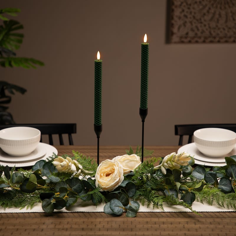 LED Taper Flickering Flameless Honeycomb Christmas Candles - 9.5" - Green - Set of 2