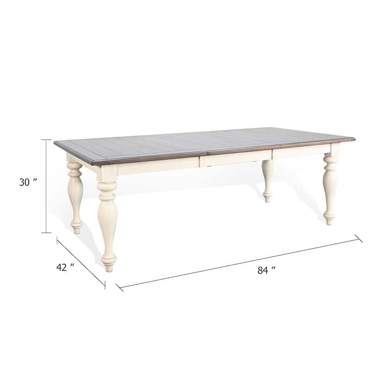 Dean Dining Table, 60- 84 Inch Extendable Top Turned Legs, White Mindi Wood - White, Brown, Gray