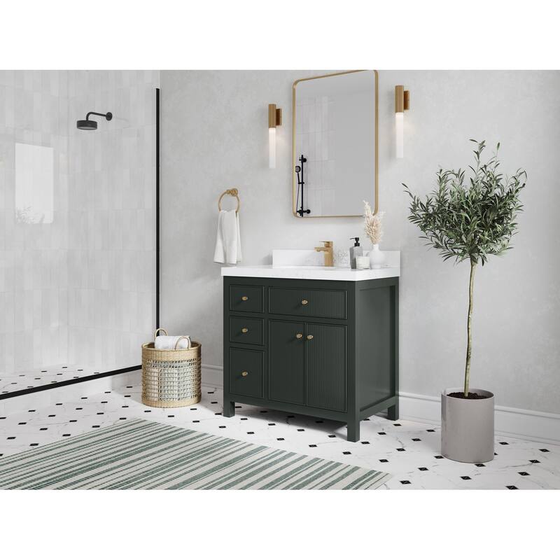 Willow Collections 36 in W x 22 in D Sonoma Center Sink Free Standing Reeded Bathroom Vanity with Countertop