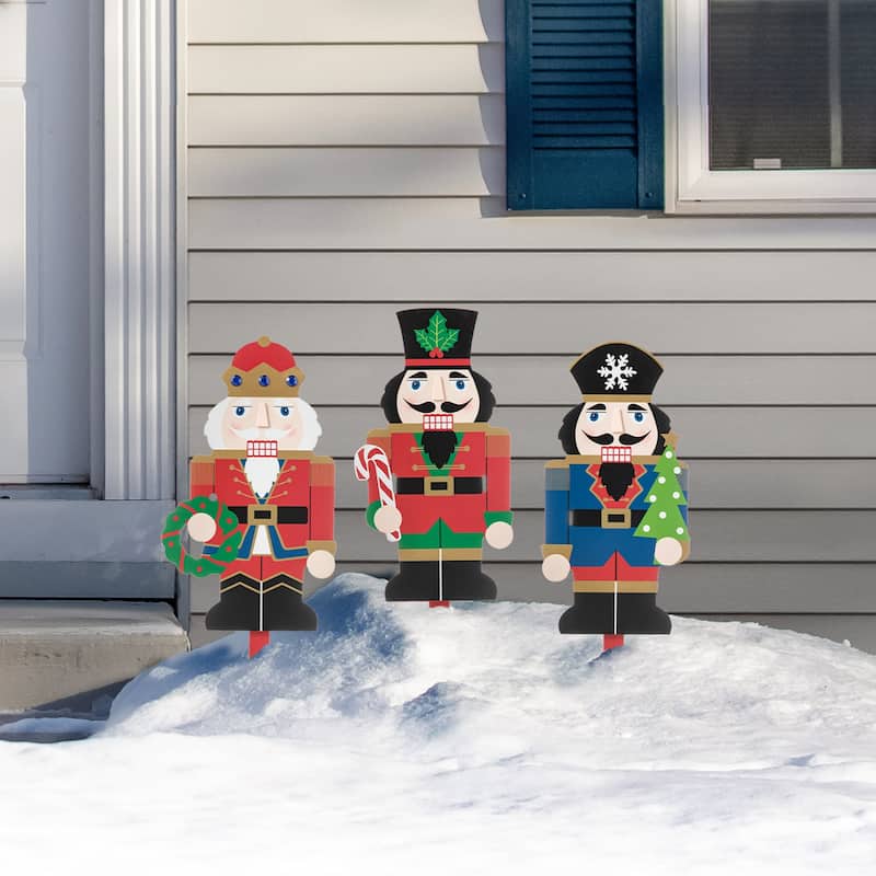 Glitzhome Christmas Nutcracker Yard Stakes Standing Hanging Decor(2-3 Functions) - 20"Nutcracker