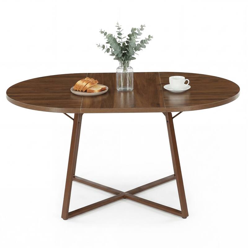 59-Inch Round Dining Table for 4-6 Persons Sturdy X-Shaped Metal Base | Waterproof & Scratch-Resistant Tabletop | Easy Assembly