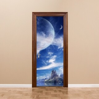 CHEZMAX  3D Door Mural Art Sticker Removable Self Adhesive Wall Decal for Home Decoration 30.3 inchw x 78.7 inchh (Fantasy Planet)