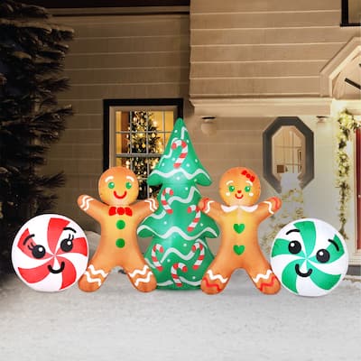 Occasions Airflowz Inflatable Gingerbread Couple Scene, 4 ft Tallcolored