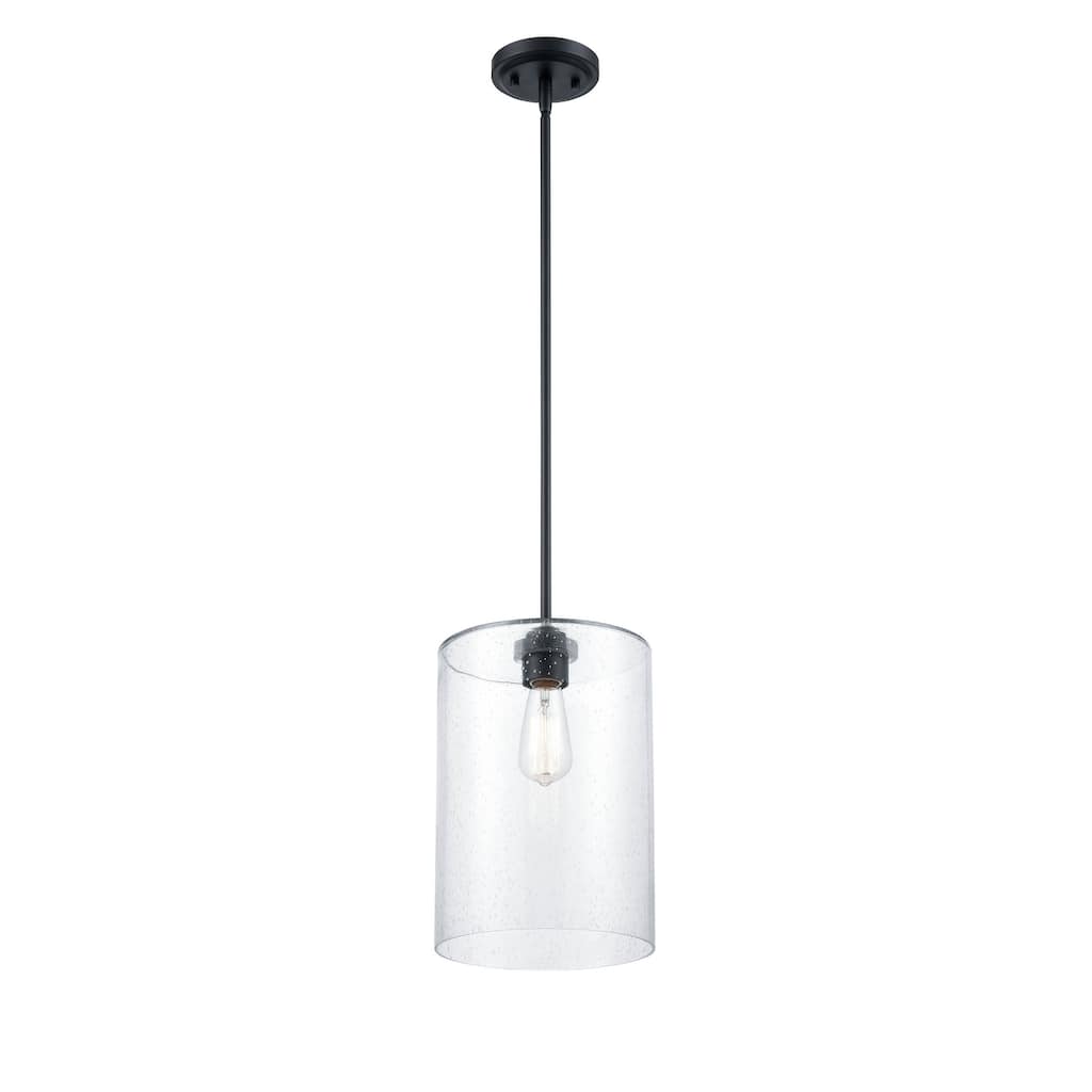 Millennium Lighting Moven 1 Light Mini-Pendant in Multiple Finishes with Seeded Glass Shade