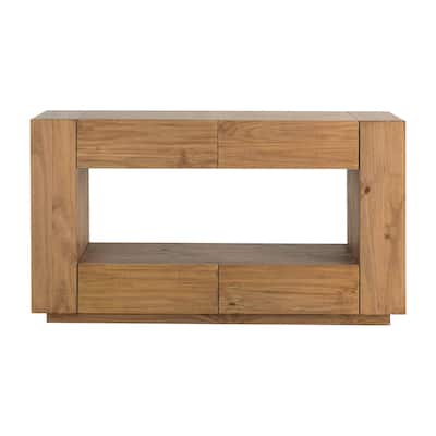 4 Drawers and 1 Open Shelf Wooden Sofa Table in Oak