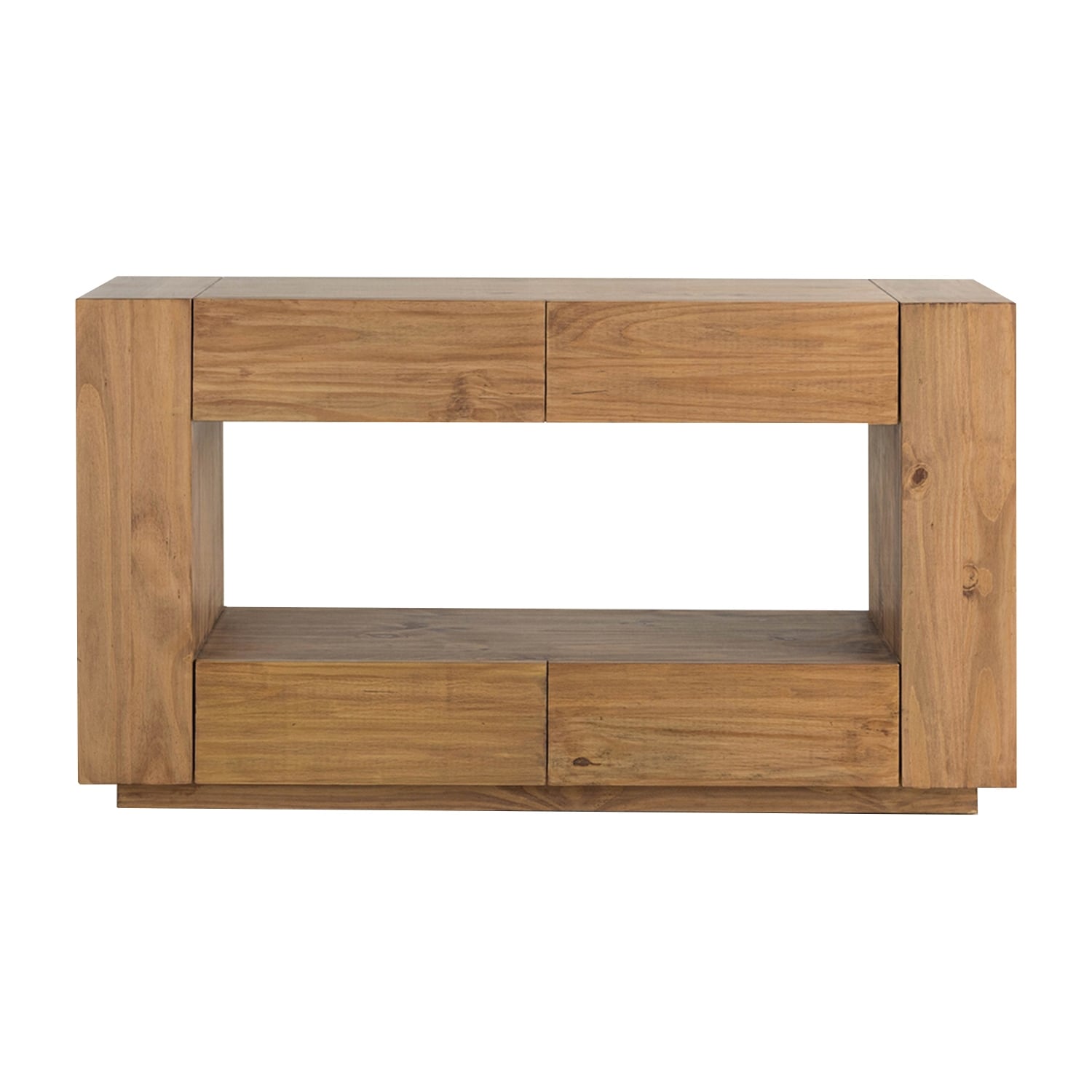 4 Drawers and 1 Open Shelf Wooden Sofa Table in Oak