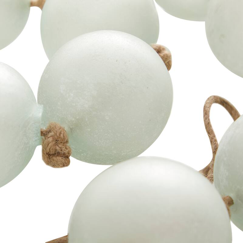 Teal Glass Handmade Round Extra Long Frosted Orb Beaded Garland with Tassel with Knotted Jute Rope