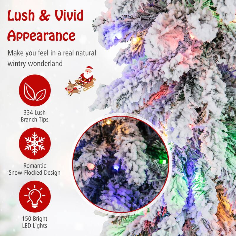 Gymax 4/5/6 FT Pre-Lit Artificial Christmas Tree Snow-Flocked Slim