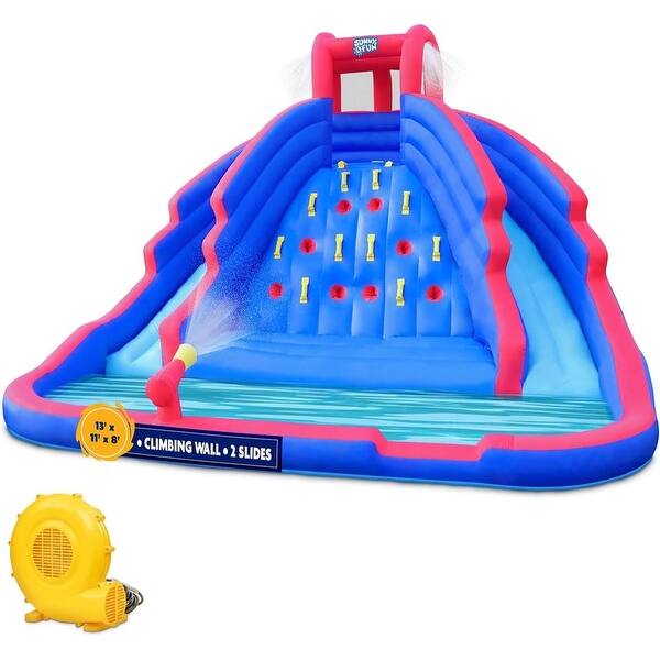 slide 2 of 23, Sunny & Fun Ultra Climber Inflatable Water Slide Park with Climbing Wall, Slides & Pool Blue