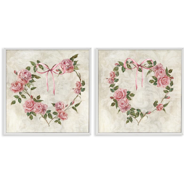 Stupell Heart Shaped Wreaths Framed Giclee Art Design By Sally Swatland (Set of 2) - 12 x 12 - White