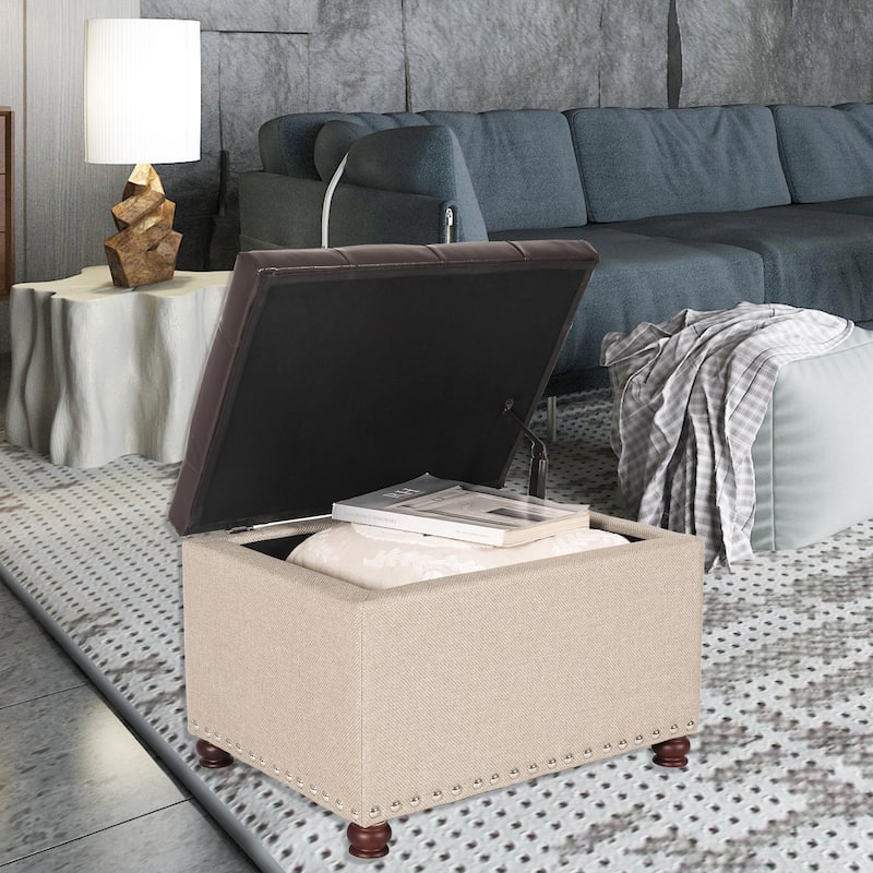 Adeco 24'' Rectangular Upholstered Storage Ottoman Fabric Foot stool