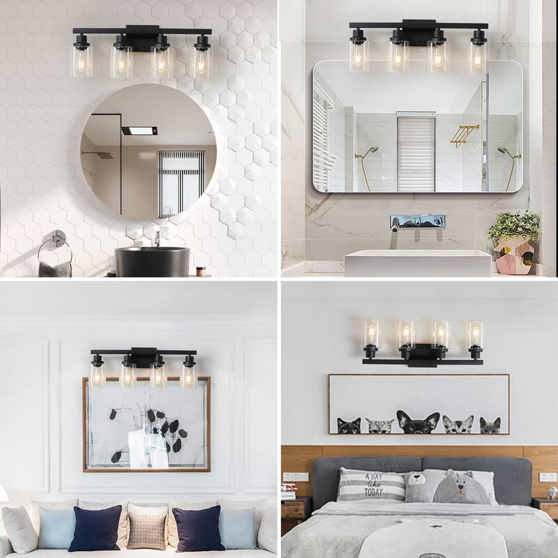 24" 4-Light Vanity Light with Clear Glass Shades, Modern Iron Metal Bathroom Wall Fixture for Mirror (No Bulbs)