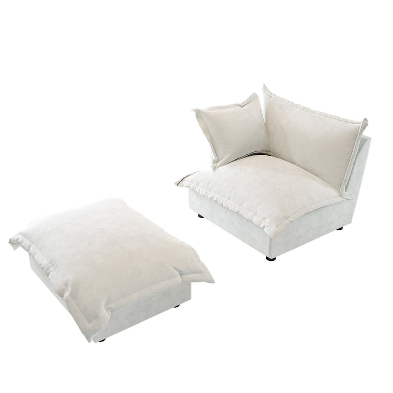Modern Cloud Chaise Longue Accent Chair with Ottoman set