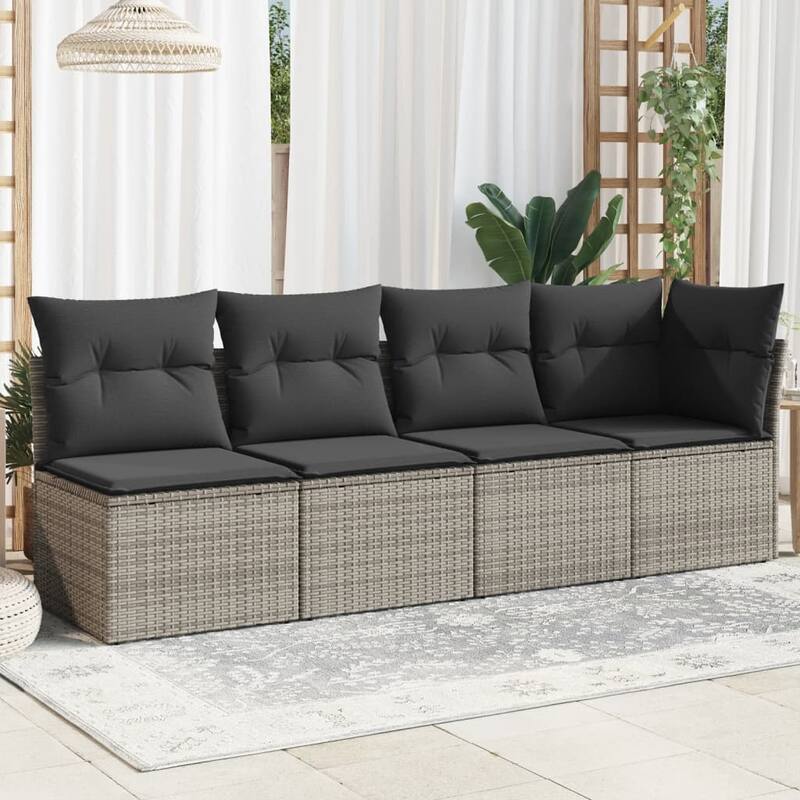 vidaXL Patio Sofa with Cushions Outdoor Seating Sectional Sofa Poly Rattan