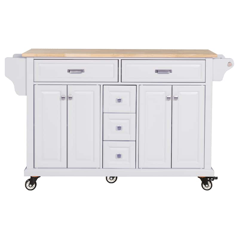 Cambridge Natural Wood Top Kitchen Island with Storage and Casters