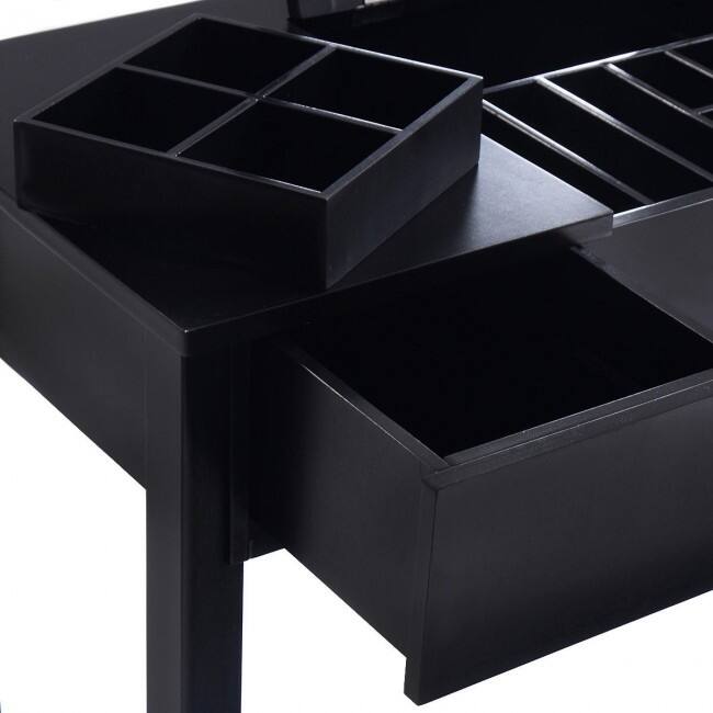 Vanity Makeup Dressing Table Set with Cell Storage Box-Black - 35.4" x 15.7" x 29.5" (L x W x H)